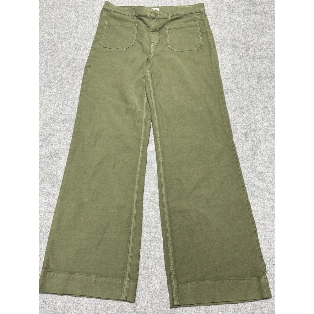 Faherty Stretch Terry Patch Pocket Pants Womens 32 Green High Rise Wide Leg